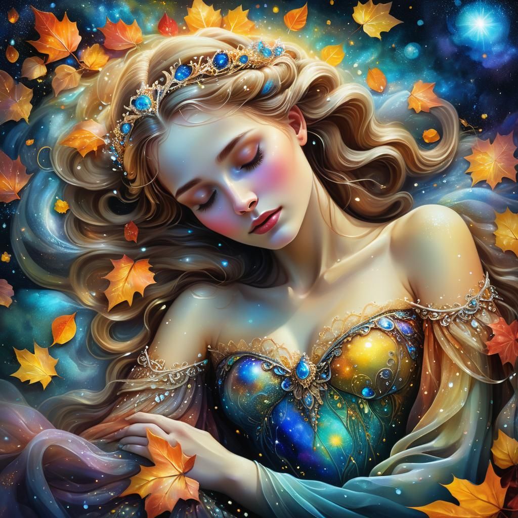 Sleeping Beauty on Celestial River: Ethereal Digital Paintin...