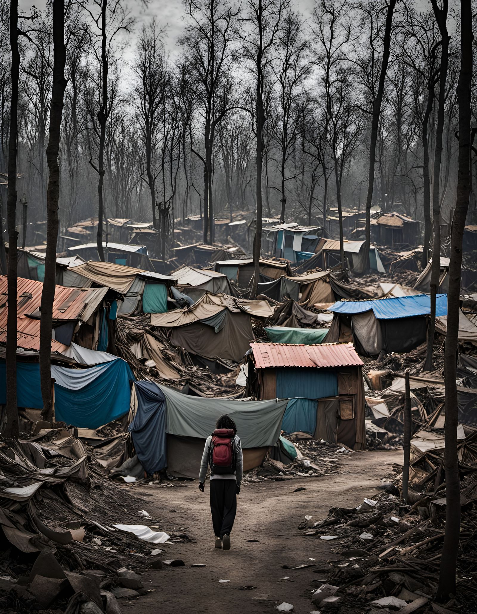 Futuristic Steampunk Slums in Forest, Photorealistic Art