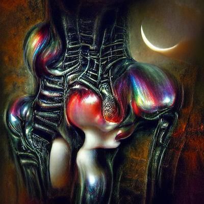 Surreal Iridescent Woman Portrait in Giger Style
