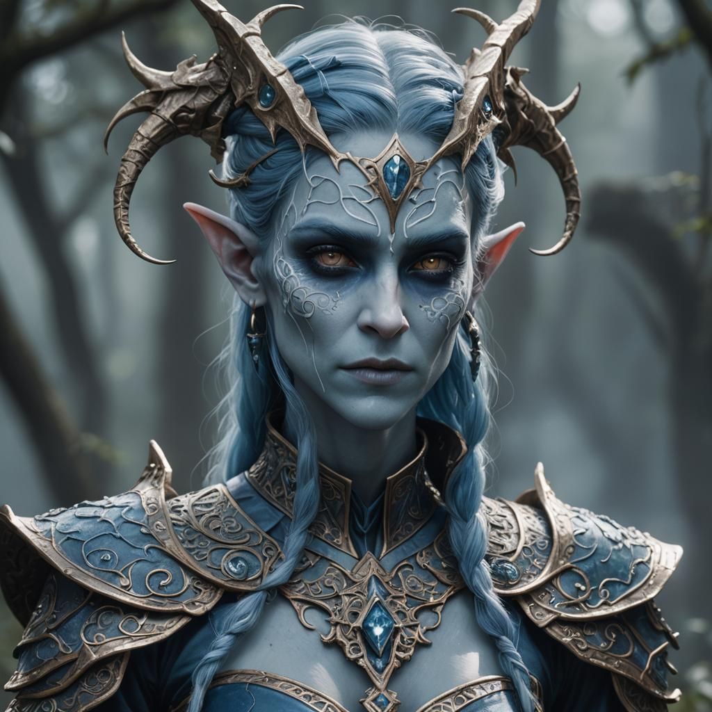 Blue Elf Necromancer in Arcane-Inspired Style