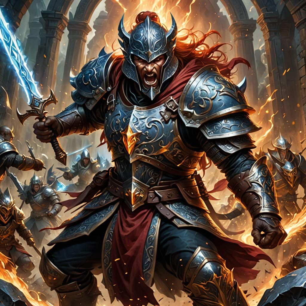 Heroic Elemental Guard Charging into Battle