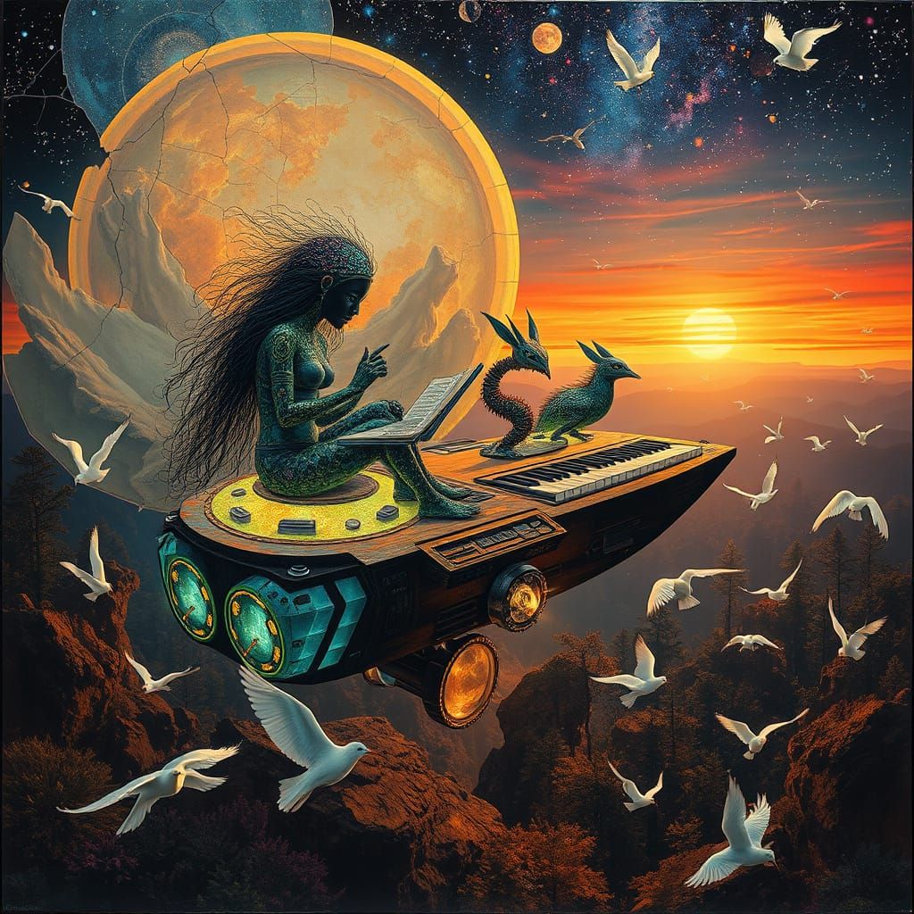 Surrealist Dreamscape: Ethereal Poets in a Futuristic Galaxy