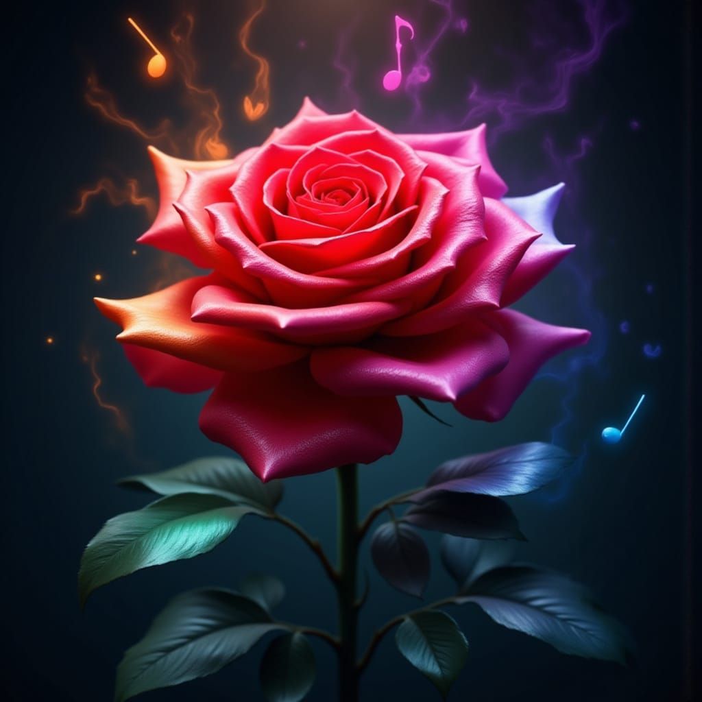 Rainbow Glass Rose with Musical Light Refractions