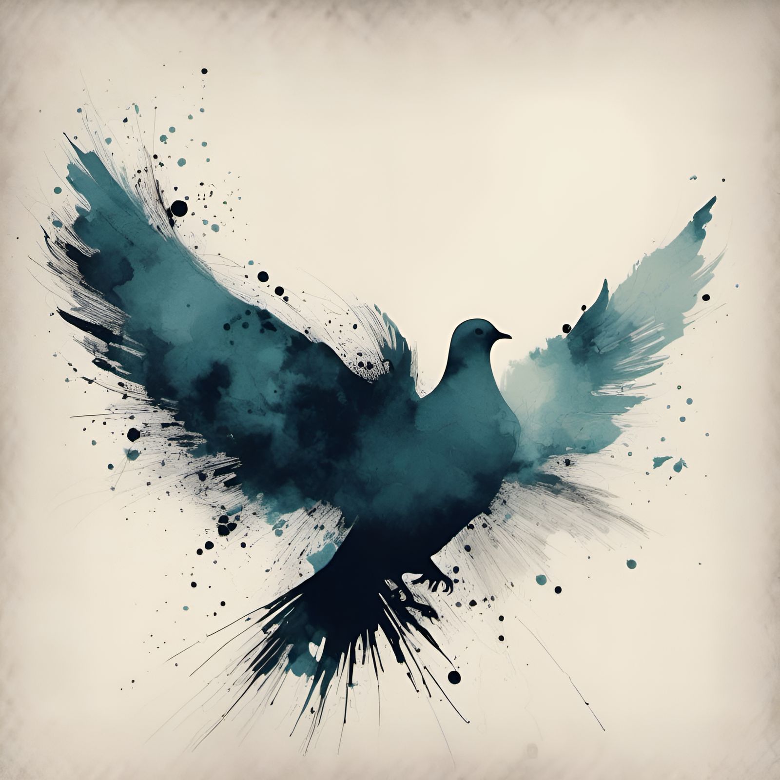 Monochromatic Dove with Ink Halo Silhouette