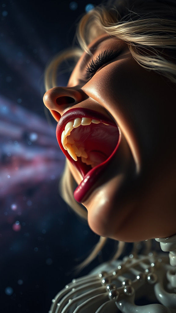 Voluptuous Woman in Cosmic Rays with Shimmering Armor