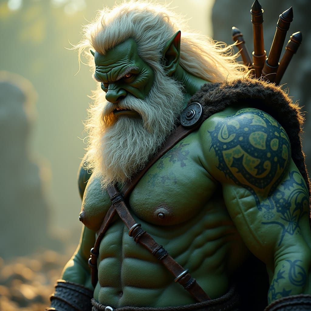 Cinematic Half-Orc Warrior with Longbow and Dragon Armor