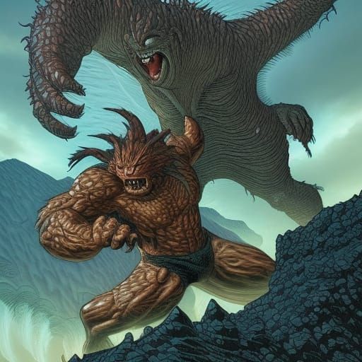 Humans Versus Monster in Comic Book Art Style
