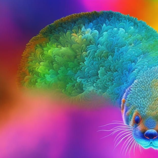 Fractal River Otter in Psychedelic Watercolor