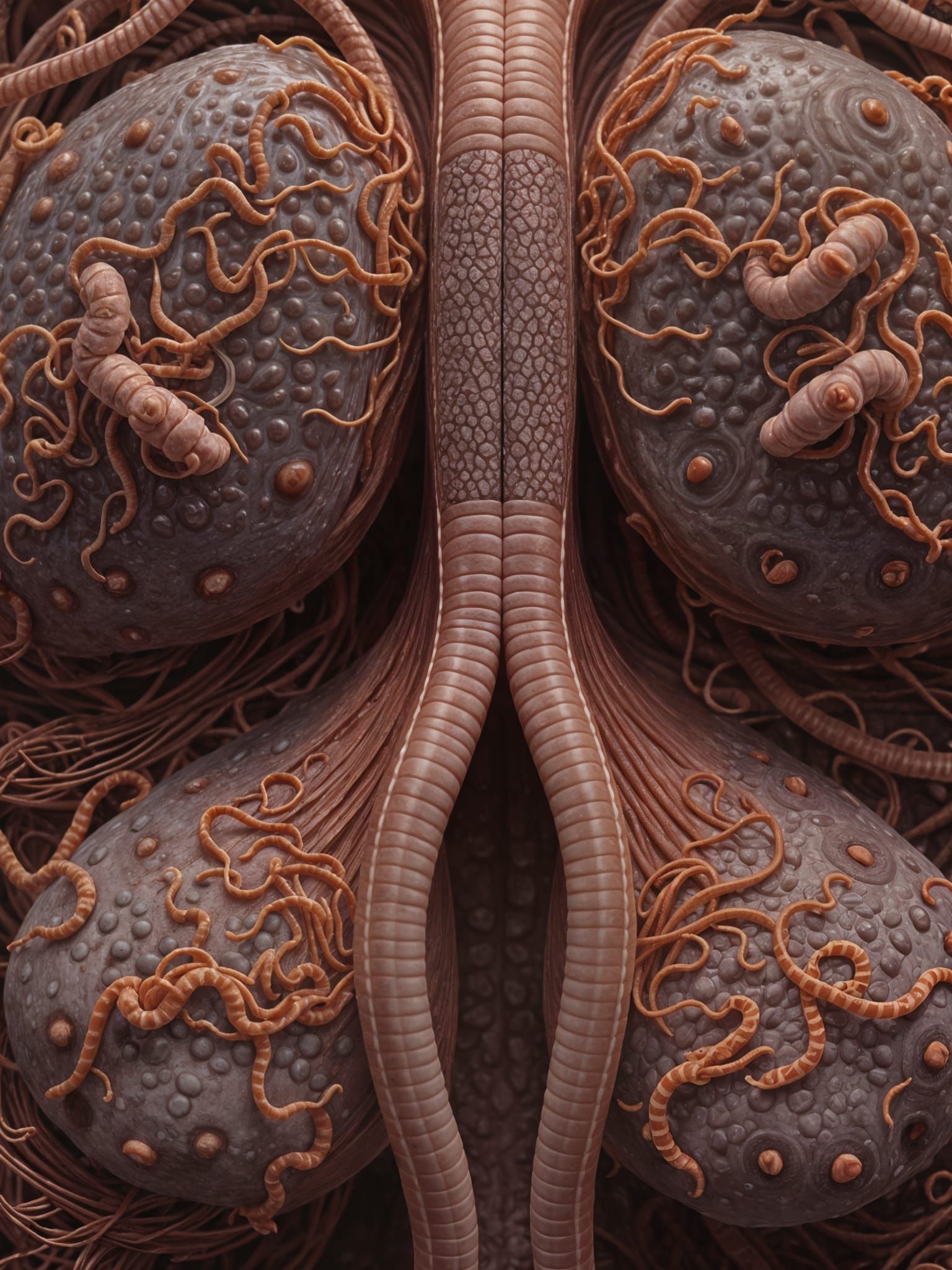 Parasites, worms, gelmints, symmetric composition , 4k photo, hyperdetailing