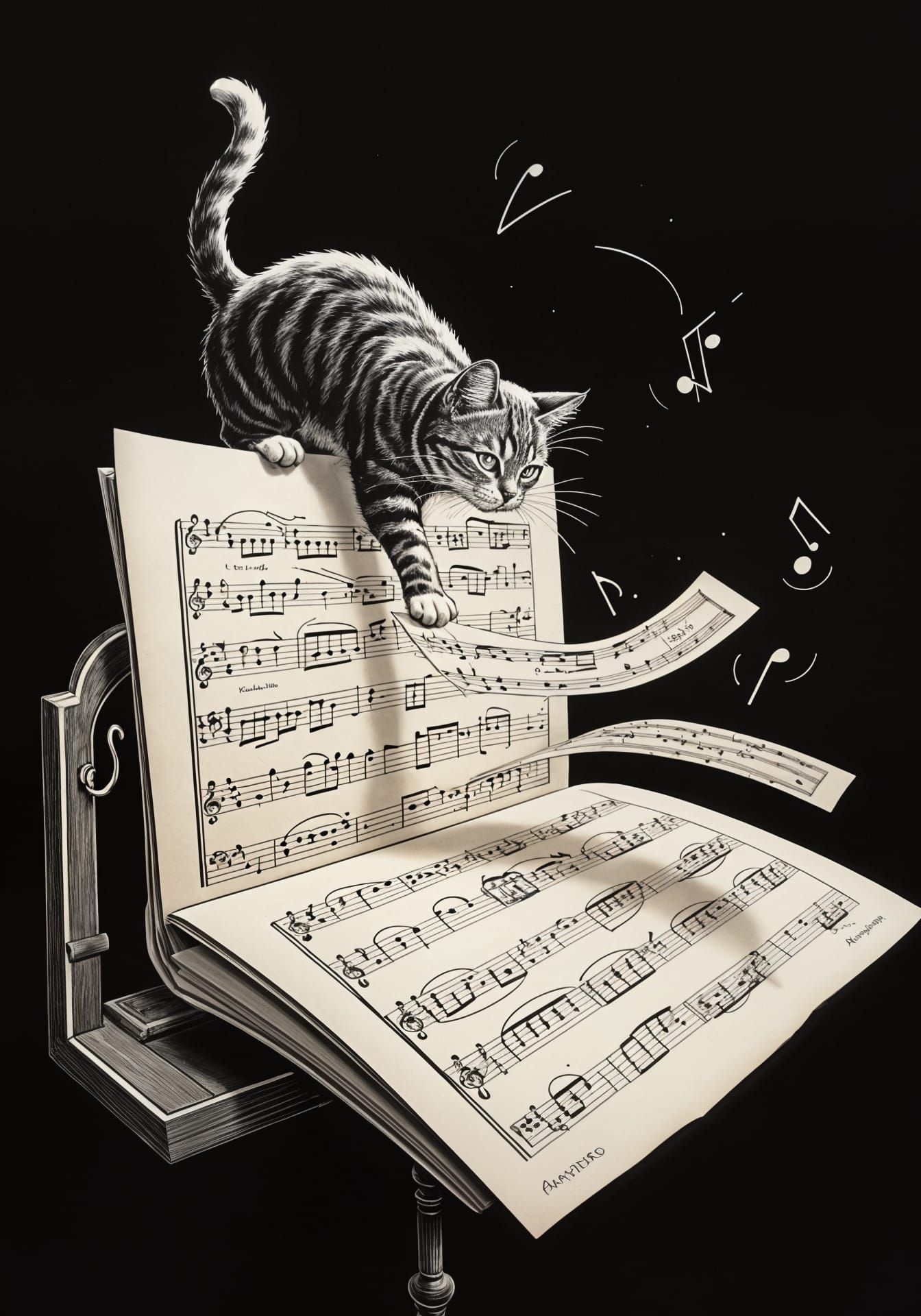Whimsical Cat Disrupts Orchestral Sheet Music