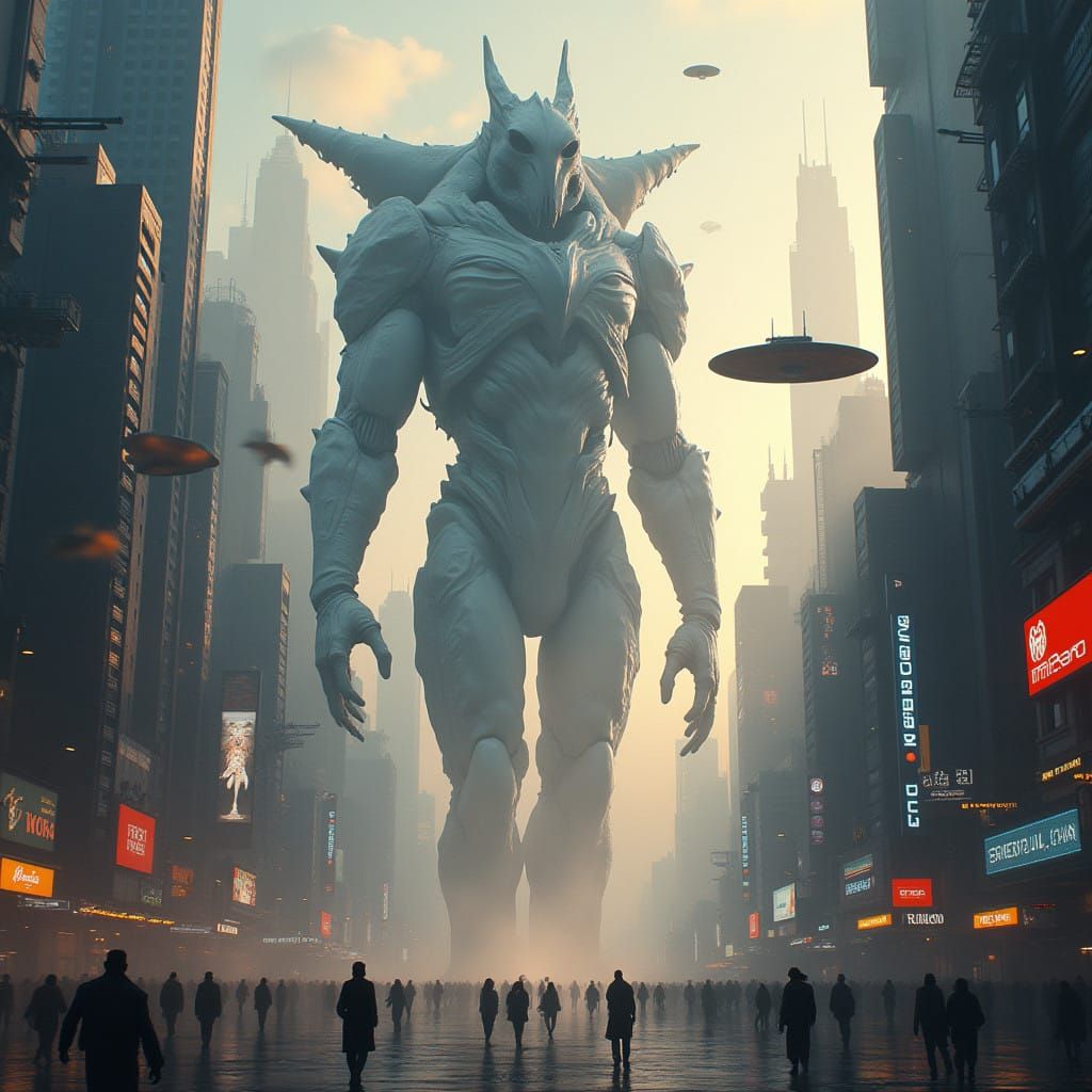 Ethereal Sci-Fi Icon in Futuristic Metropolis