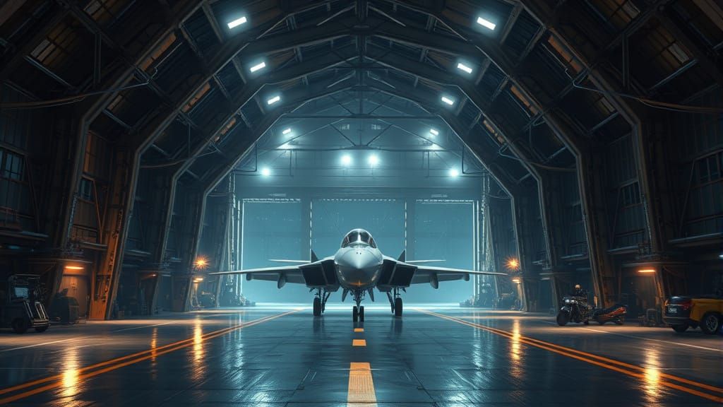 Cozy Military Hangar Bay in a 3D Anime Style