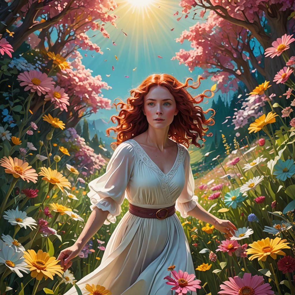 Whimsical Mother in Vibrant 3D Landscape