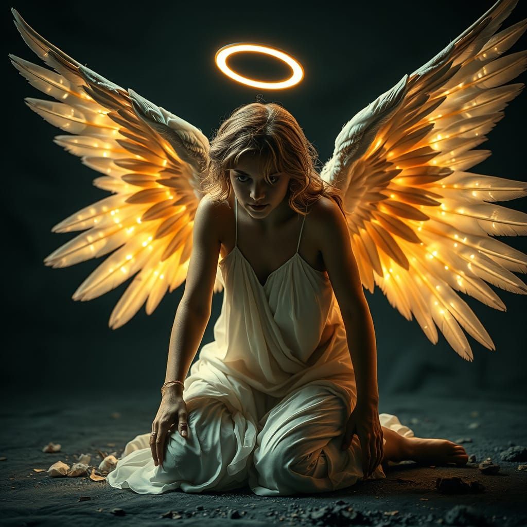 Electric Winged Angel in Hyperrealistic Style