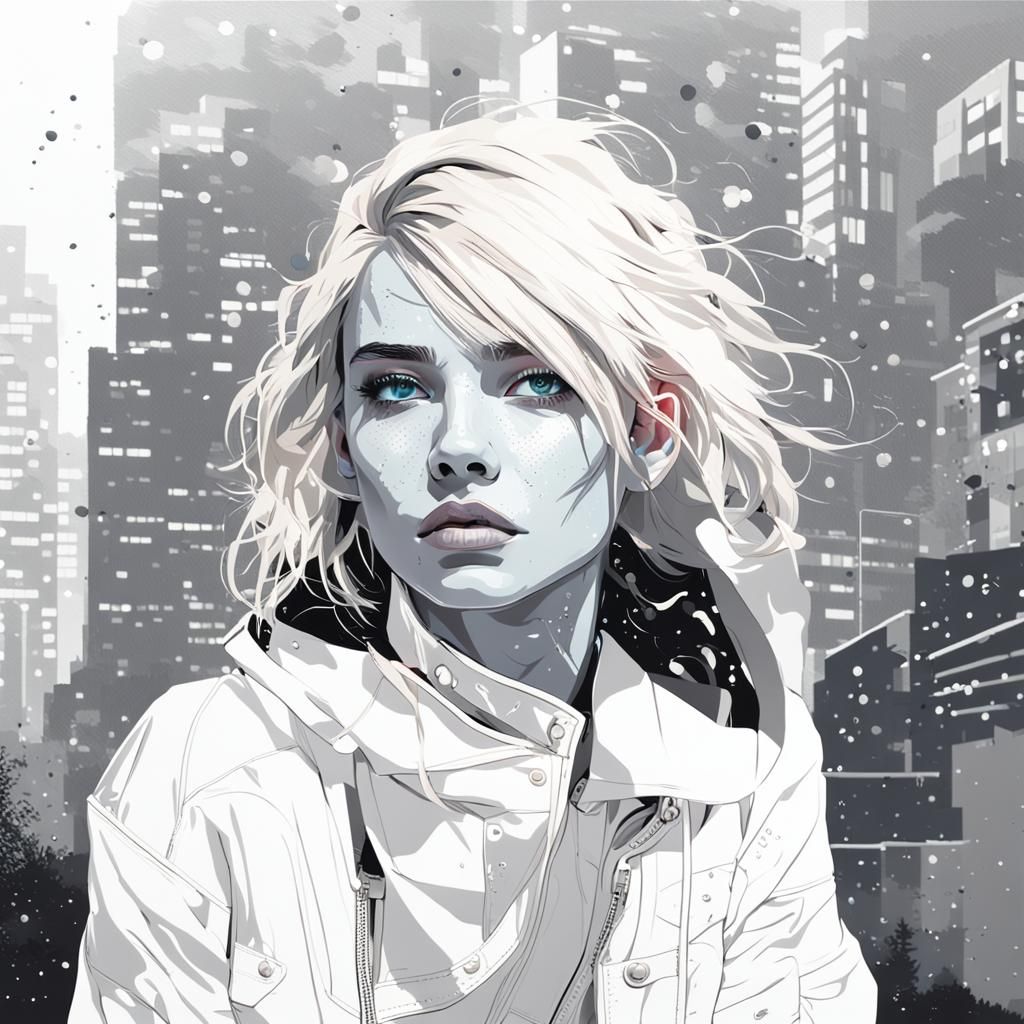 Blonde Beauty in Neon Cityscape: Hyperrealistic Splash Art