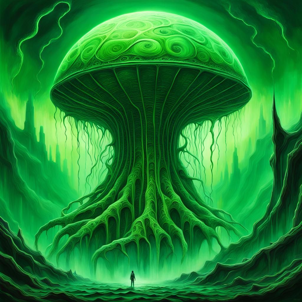 Toxic Voriplasm Devouring Spaceship in Dark Surrealism