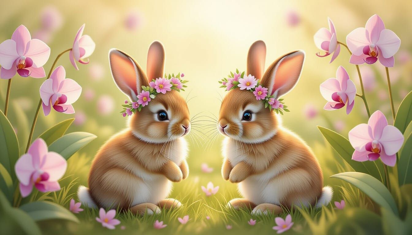 Adorable Baby Bunnies in Orchid Garden