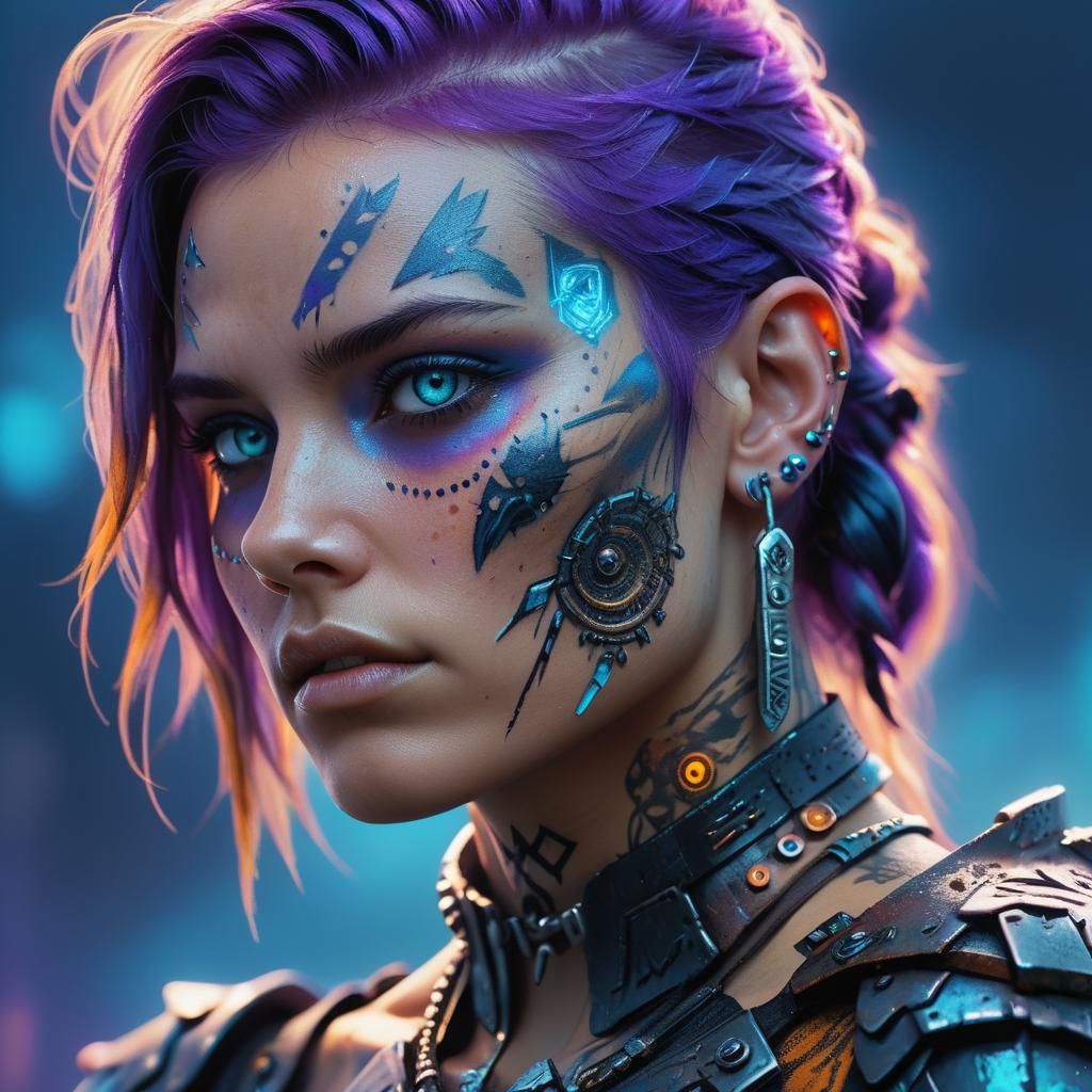 Nordic Woman with Raven in Synthwave Oil Painting