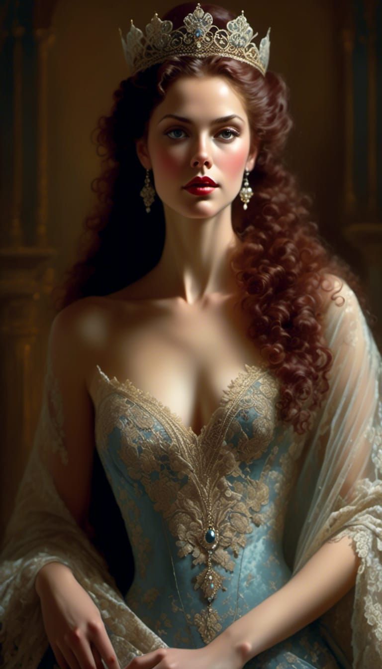 Lace Gown and Crown: Digital Masterpiece
