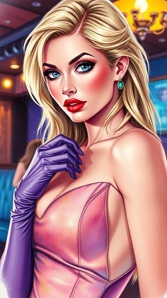 Blonde Woman in Jazz Club: Watercolor Anime Style