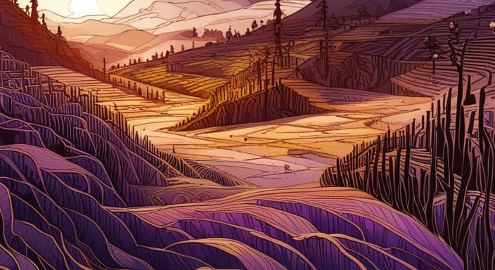 Purple Rice Terraces Landscape