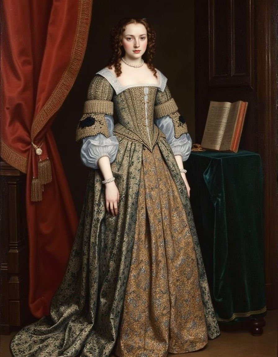 Seventeenth Century Lady in Embroidered Gown