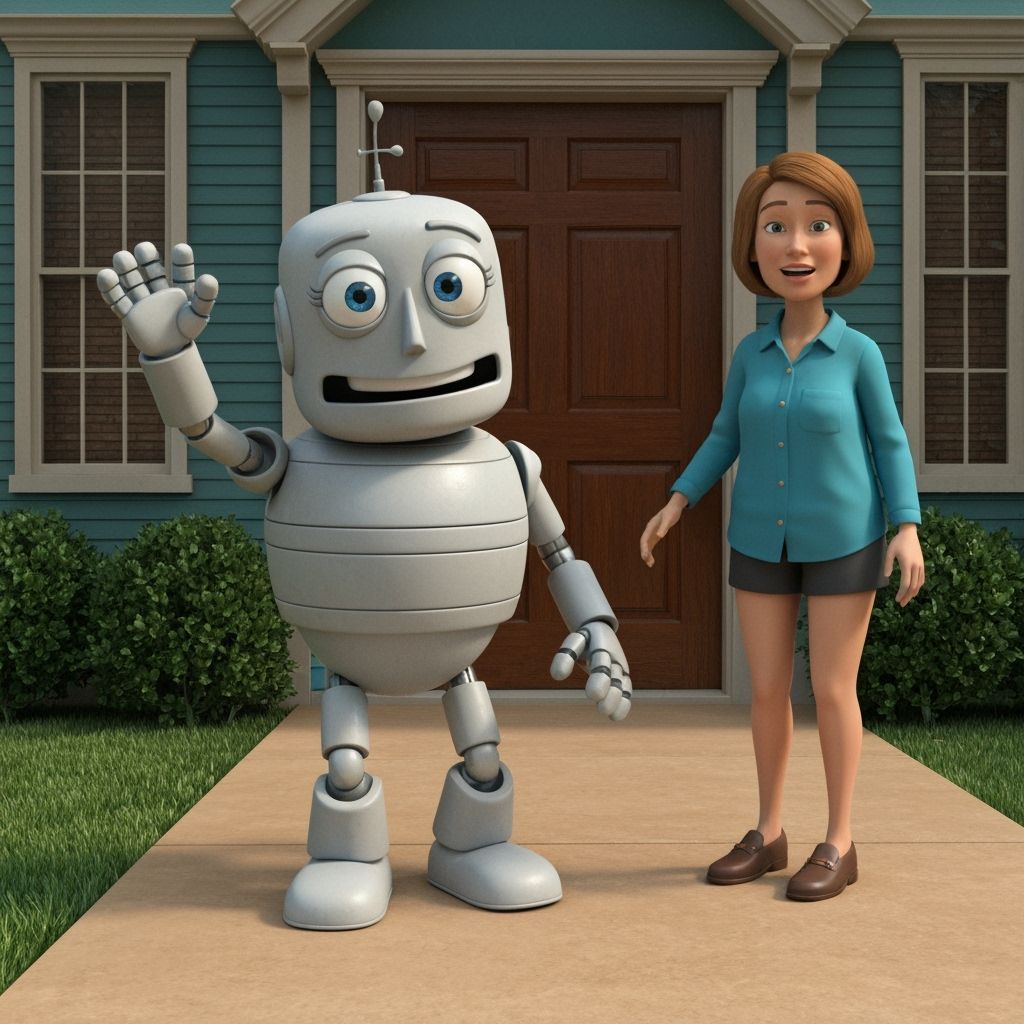 Friendly Robot Waves Hello: A Photorealistic Scene