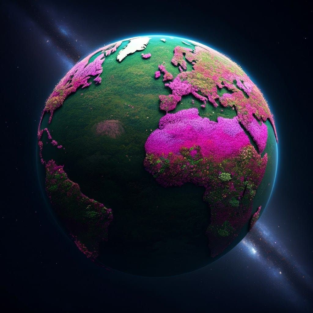 Floral Planet Covered in Vibrant Blooming Plant Life