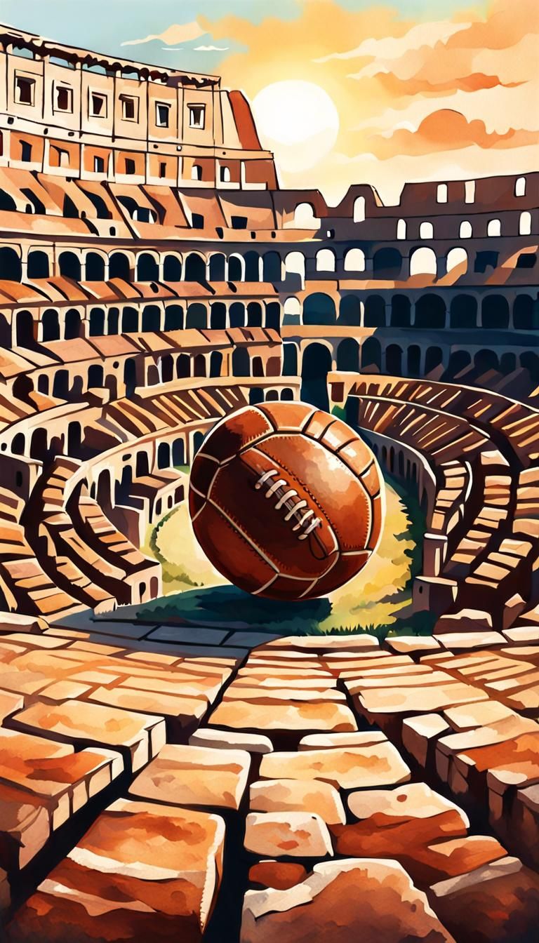 Football at the Colosseum: Nostalgic Watercolor Painting