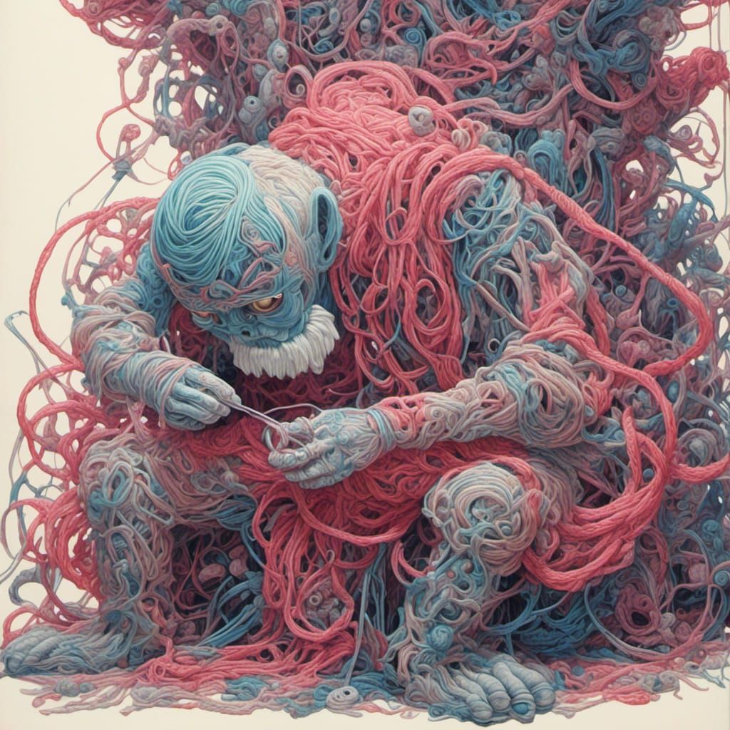 Yarn Monster Knitting: A Pop Surrealism Scene
