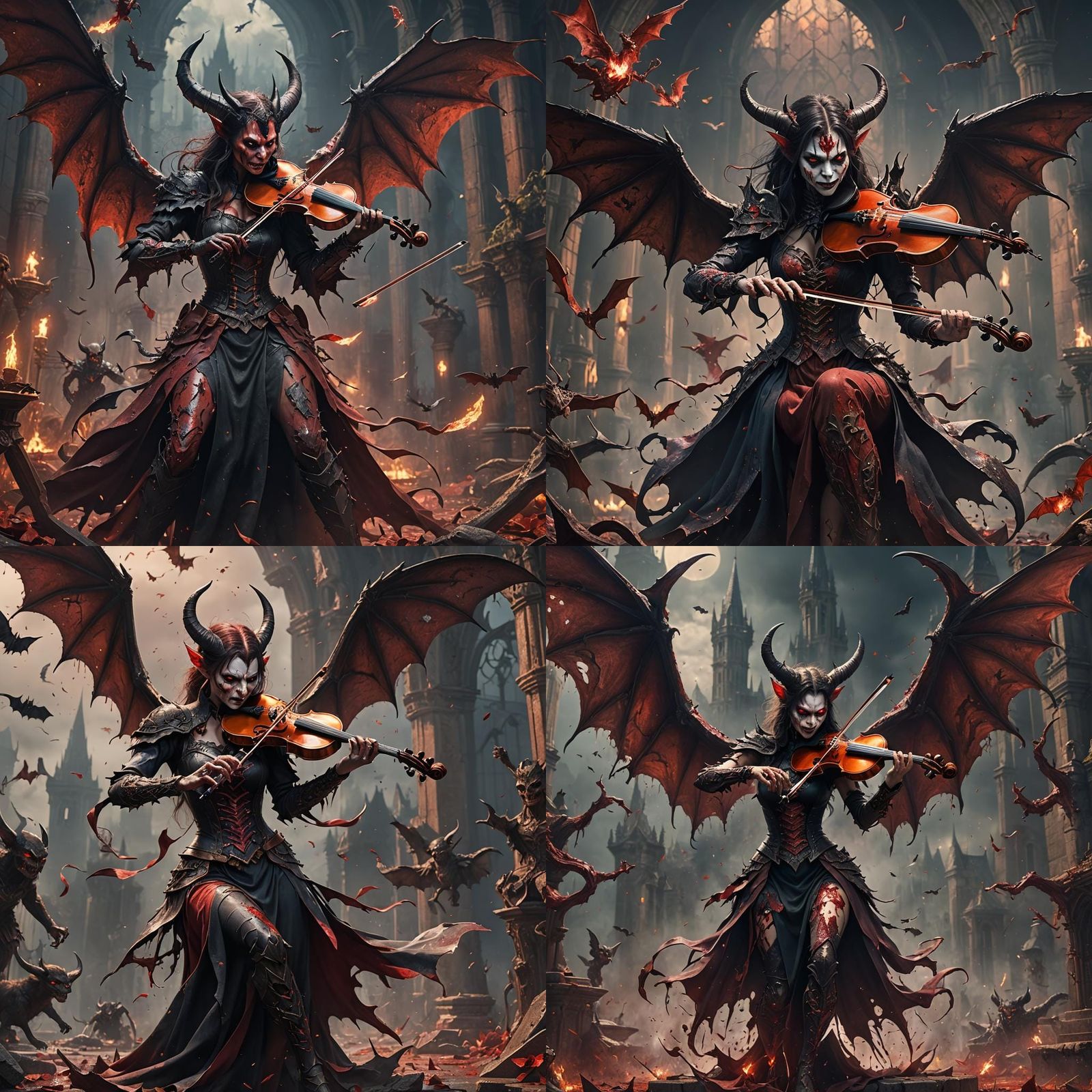 Bloody Demoness Plays Violin, Fantasy Art