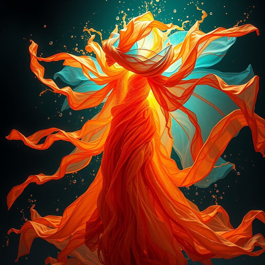 Ethereal Fabric Entity in Vibrant Art Nouveau Style