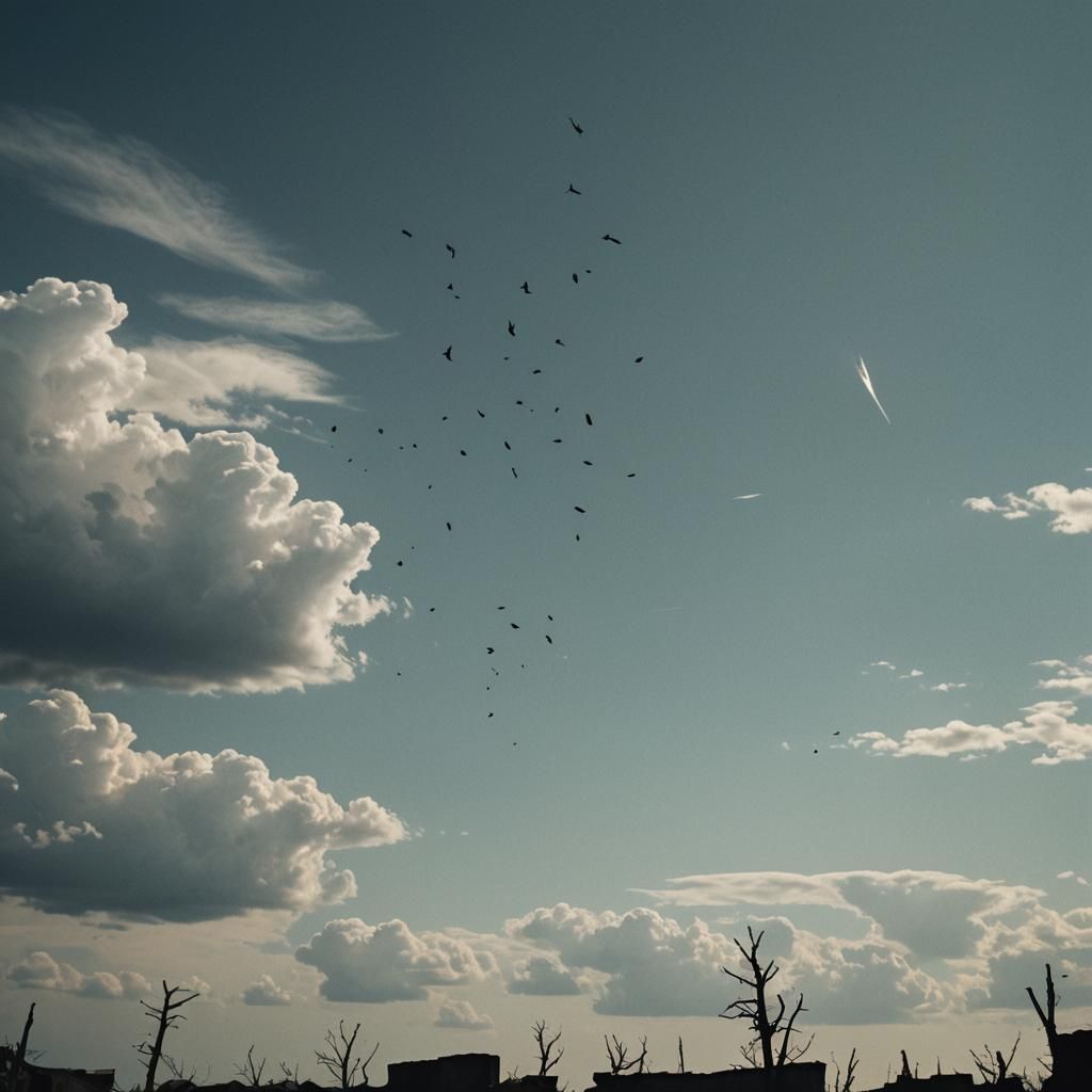 Dramatic Purgatory Scene with Floating Fish