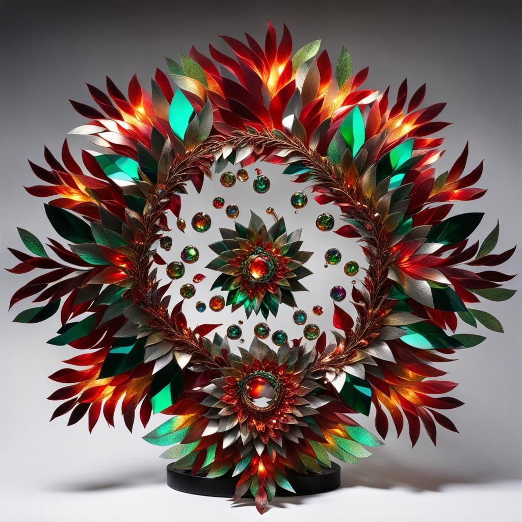 Shimmering Double helix entirely in shades of red and green