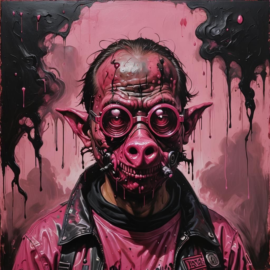 Sinister Pigman in Post-Apocalyptic Oil Painting