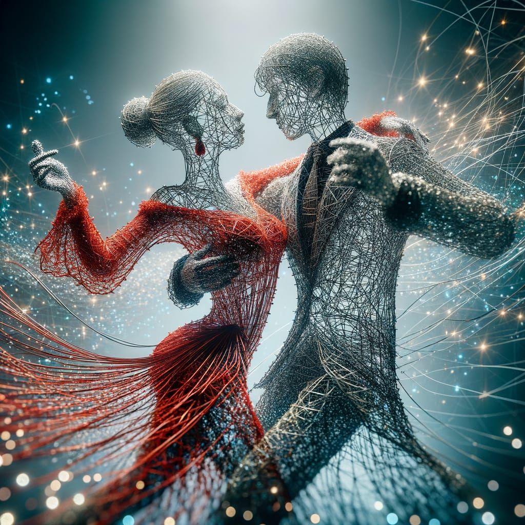 Wire Sculptures of Tango Dancers in Sparkling Motion