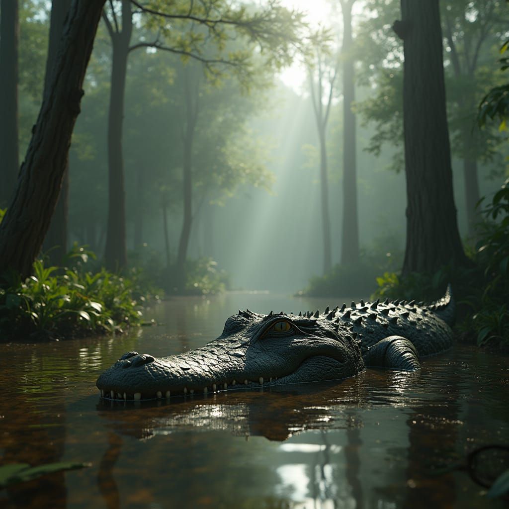 Epic Swamp Landscape with Majestic Crocodile in Unreal Engin...