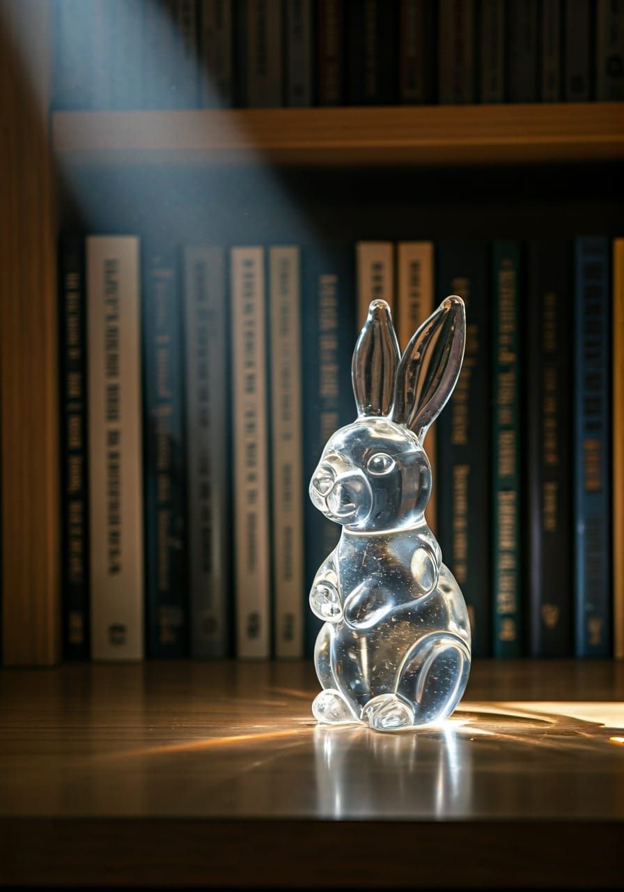 Sunbeam Creates Rainbow Effect on Glass Rabbit