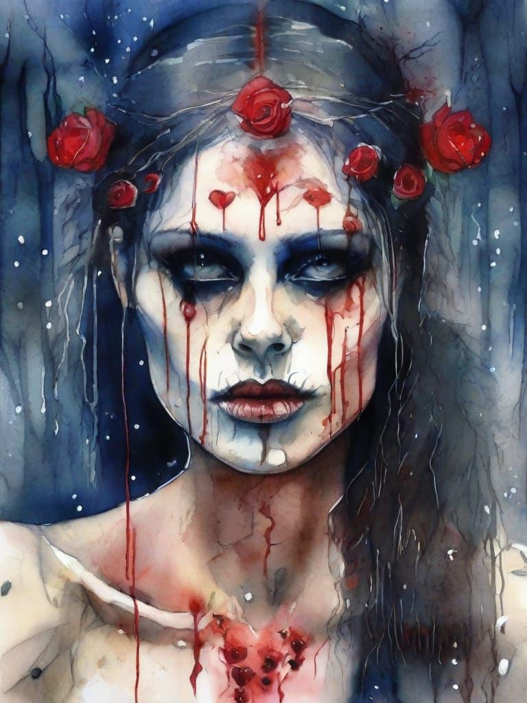 Ethereal Gothic Priestess in a Haunting Watercolor Nightmare