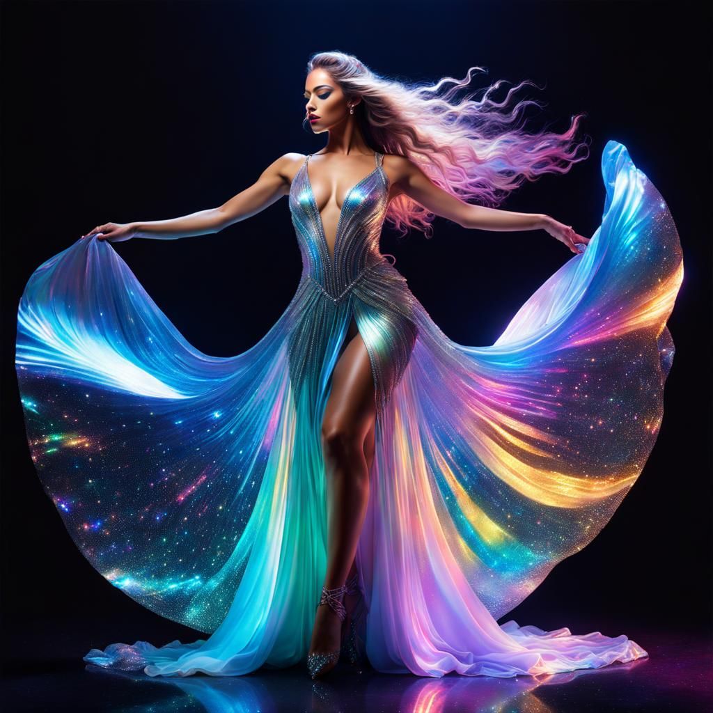 Holographic Dancer in Psychedelic Glittercore Style