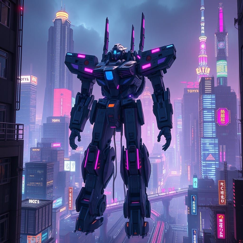 Futuristic Tokyo Cityscape with Giant Mecha, 2025 Style