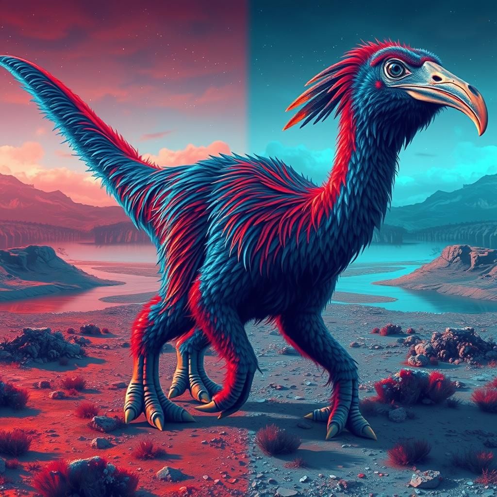 Stereoscopic Moa-Brontosaur Cryptid with Red and Blue Overla...