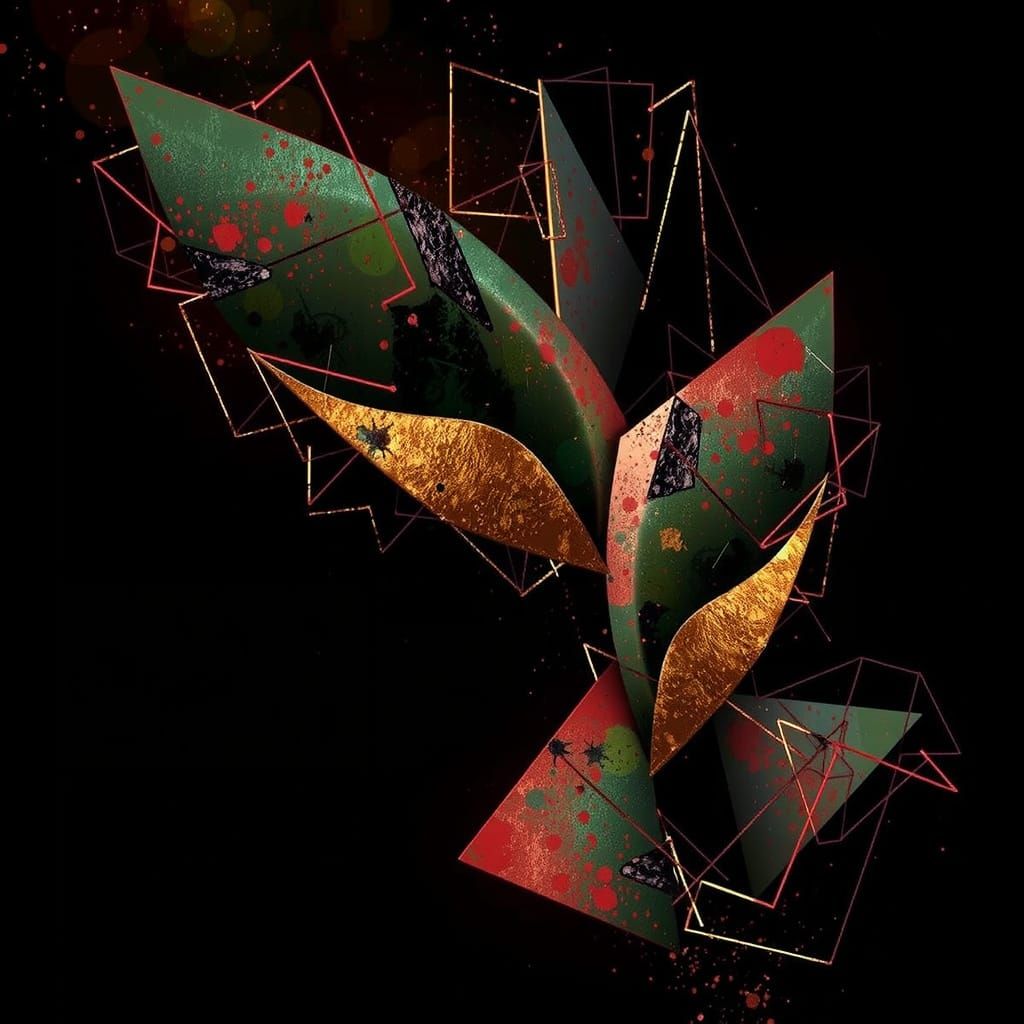 Bold Abstract Geometric Composition in Red, Black, White, an...