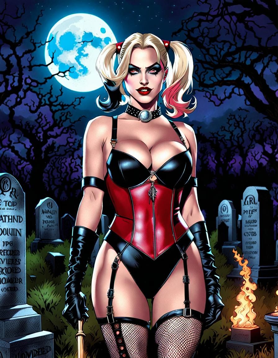 Harley Quinn in Graveyard with Severed Head