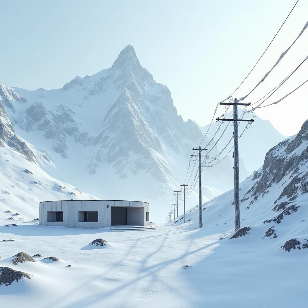 Icy Mountains: Modern Villa in Detailed Matte Painting