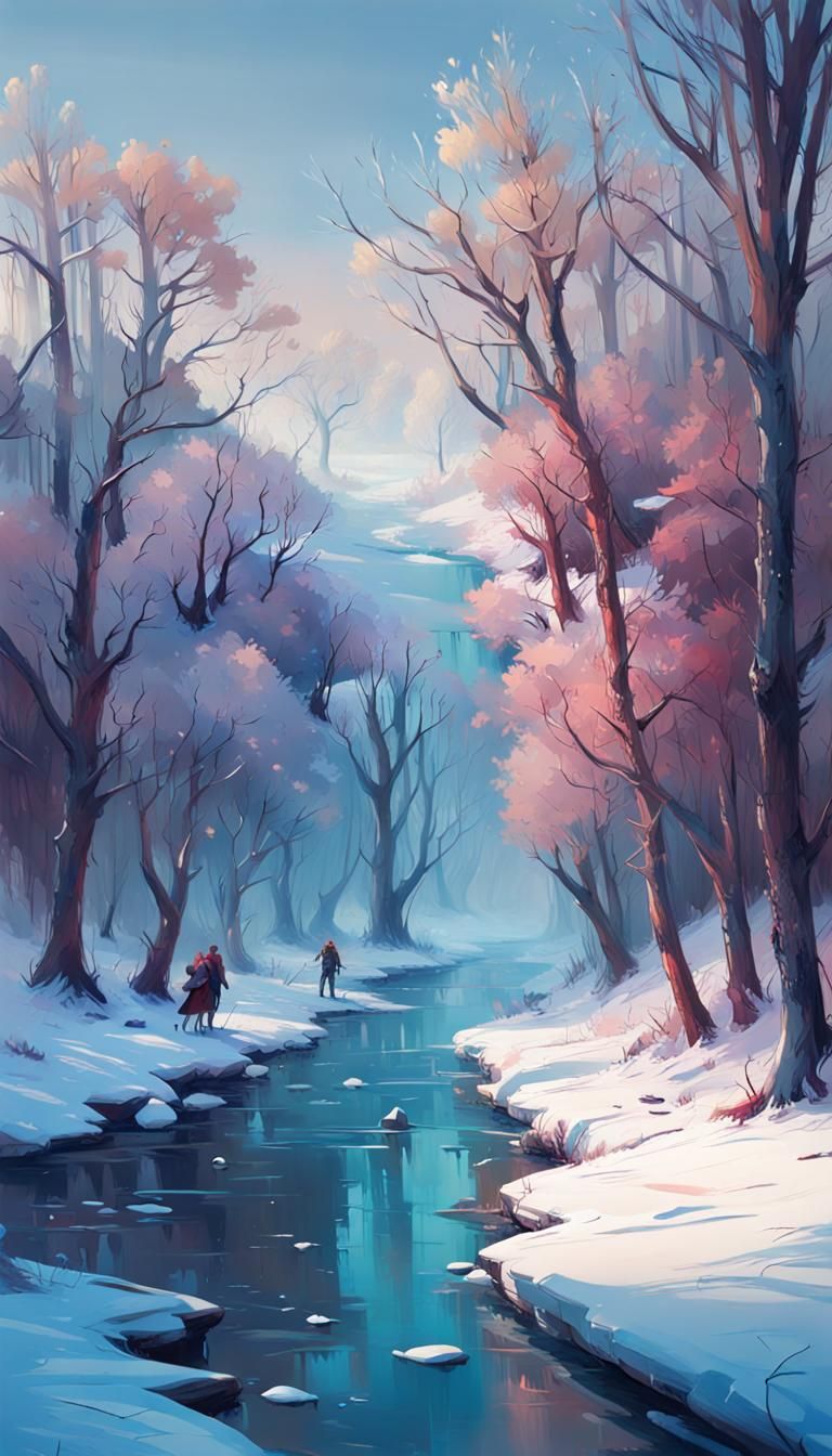 Frozen River Photoillustration in Winter Landscape