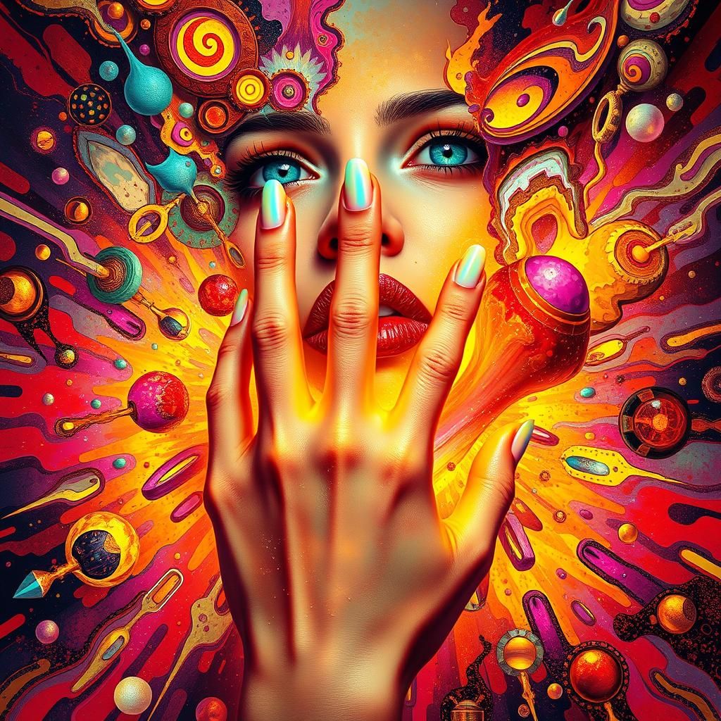 Surreal Woman Emerging from Colorful Explosion