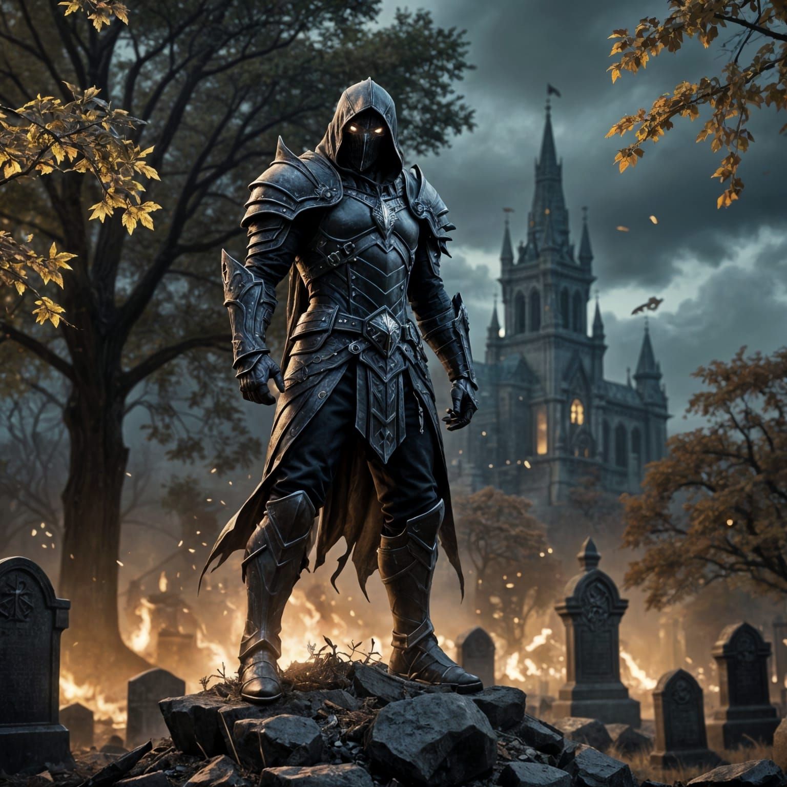 Dark Fantasy Warrior in Medieval City