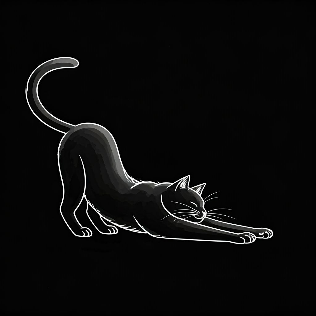 Minimalist Cat Stretching Line Drawing