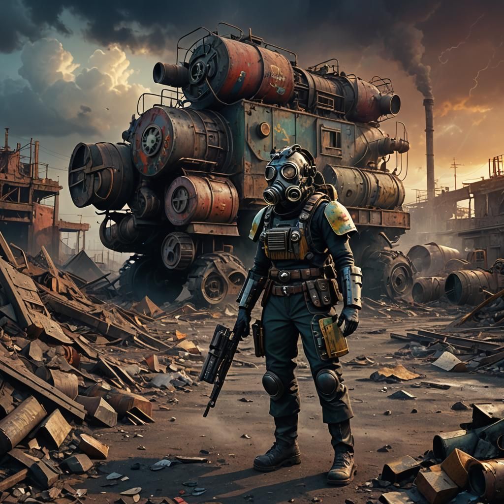 Dieselpunk Caterpillar War Machine in Wasteland